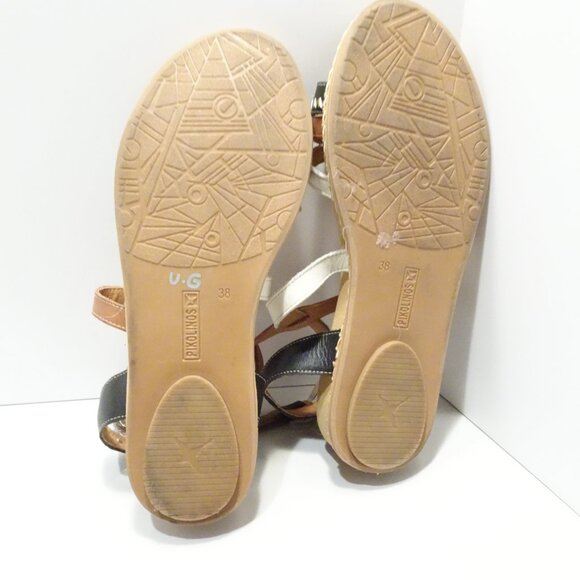 Pikolinos Leather Sandals Strappy Sz 38 Brown Ankle Cross Strap Stitching Boho - Picture 4 of 6